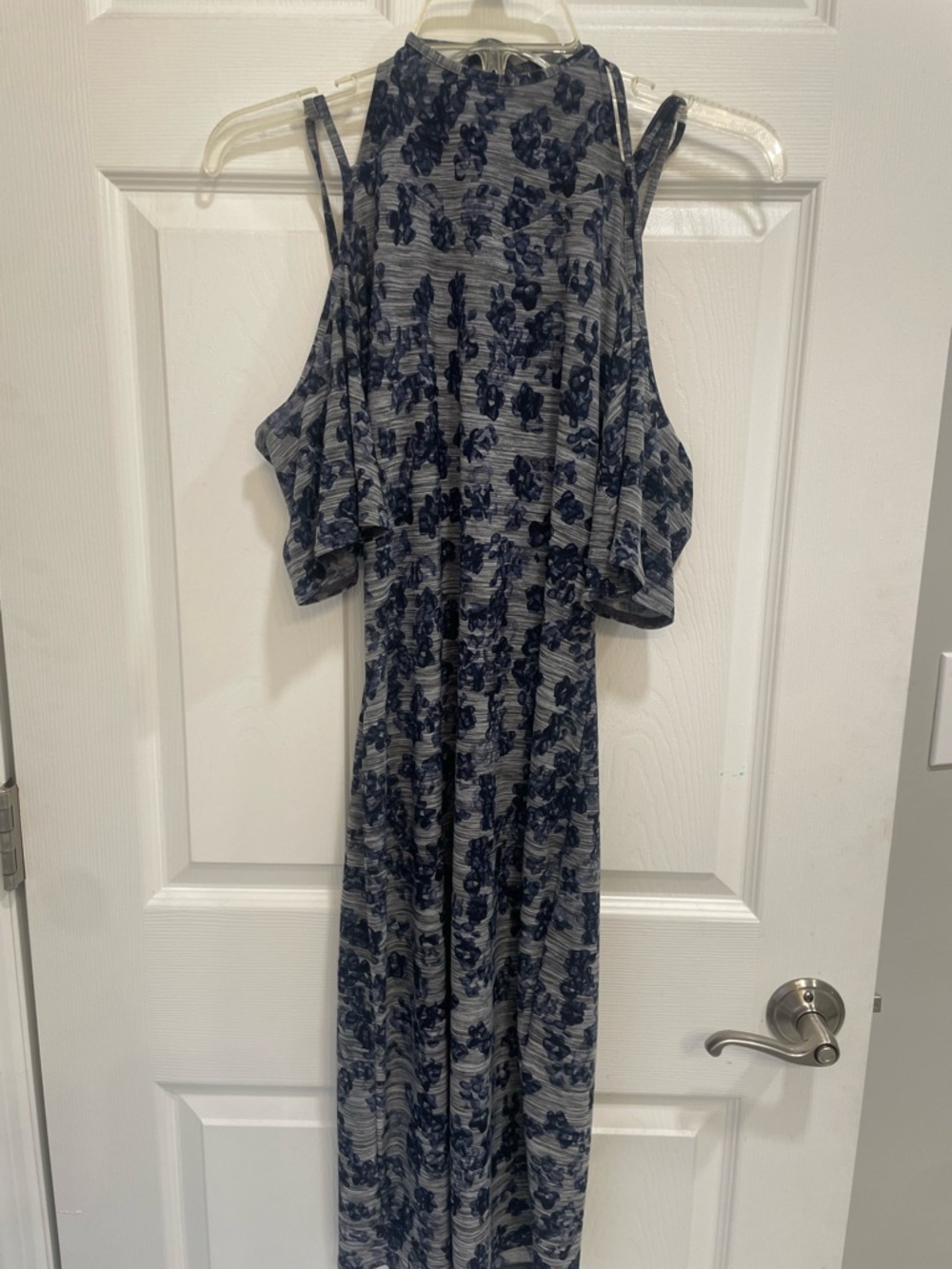 Cold-Shoulder Navy Floral Maxi Dress